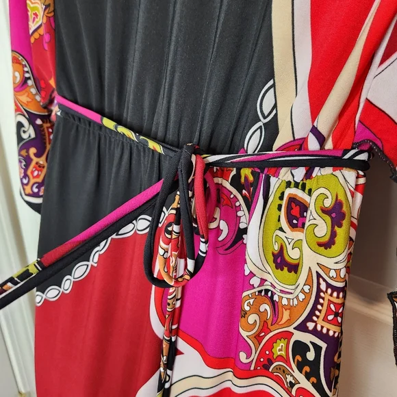 Carole Little Flutter Sleeve Midi Dress Paisley Size 4 Red Black Pink White - Picture 5 of 8